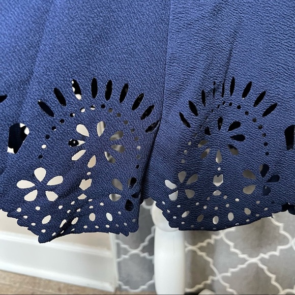 Romwe Navy Scalloped Hem Stretchy Knit Flared Skater A-line Dress - Picture 5 of 8